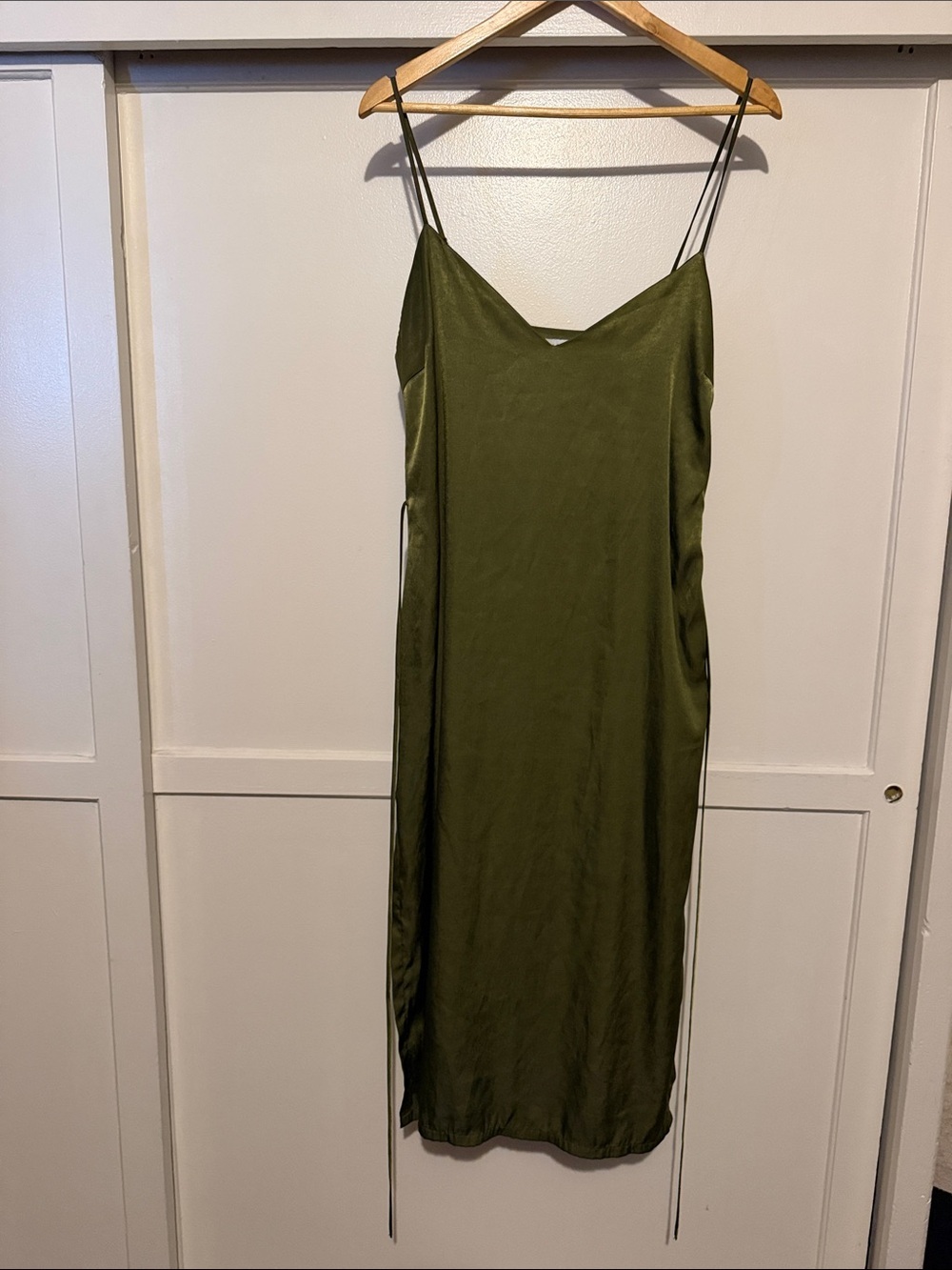 Urban Outfitters Olive Green Satin Slip Midi Dress